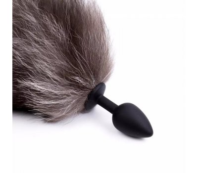 Силиконовая анальная пробка с серо-белым натуральным хвостиком М, Ø 3,2 см Силиконовая анальная пробка с серо-белым натуральным хвостиком М, Ø 3,2 см