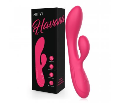 Вибратор WINYI «HAVANA» с клиторальным стимулятором, розовый, 19,6 см,  Ø 3,5