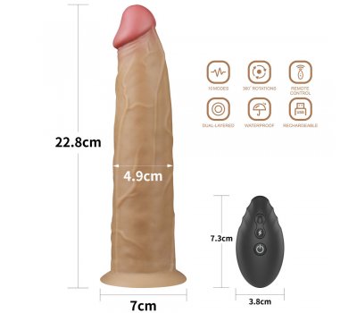 Двухслойный перезаряжаемый ротатор на присоске Platinum Silicone, 22,8 см, Ø 4,9 см