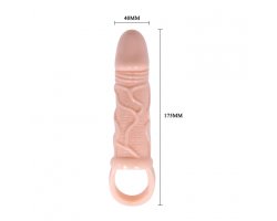 Увеличивающая вибронасадка на пенис с петлей под мошонку телесного цвета Penis Sleeve Carson + 3 см-foto6
