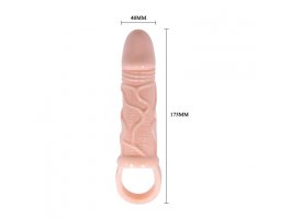 Увеличивающая вибронасадка на пенис с петлей под мошонку телесного цвета Penis Sleeve Carson + 3 см-foto6