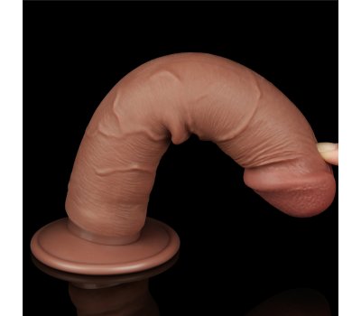 Реалистичный фаллос мулат без мошонки на присоске Sliding Skin Dual Layer Dong, 20 см, Ø 3,8 см