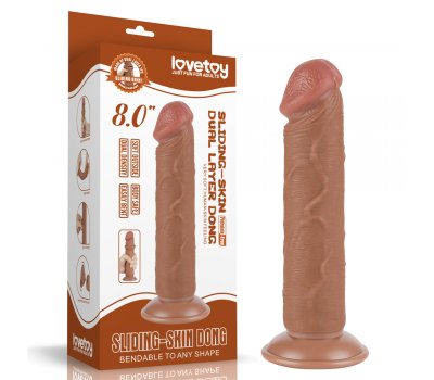 Реалистичный фаллос мулат без мошонки на присоске Sliding Skin Dual Layer Dong, 20 см, Ø 3,8 см