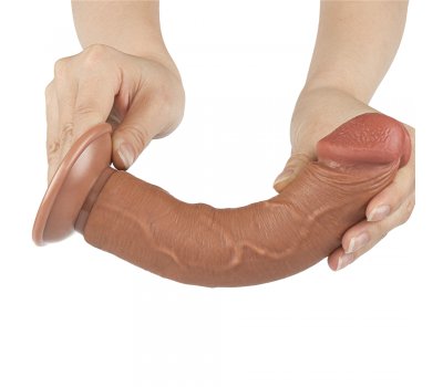 Реалистичный фаллос мулат без мошонки на присоске Sliding Skin Dual Layer Dong, 20 см, Ø 3,8 см