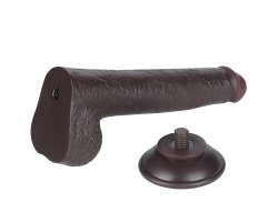 Реалистичный фаллос черного цвета на присоске Sliding Skin Dual Layer Dong, 22 см, Ø 3,7 см-foto3