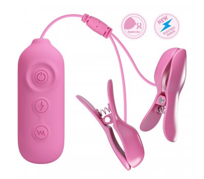 Перезаряжаемые зажимы на соски с вибрацией и электростимуляцией Pretty Love Nipple Clip