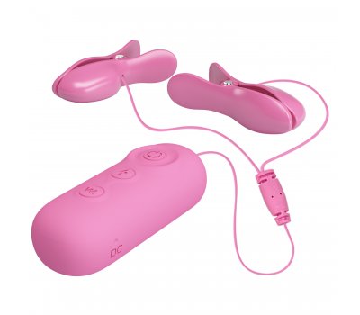 Перезаряжаемые зажимы на соски с вибрацией и электростимуляцией Pretty Love Nipple Clip