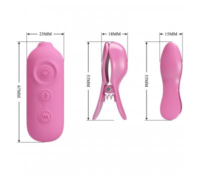 Перезаряжаемые зажимы на соски с вибрацией и электростимуляцией Pretty Love Nipple Clip