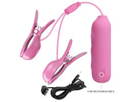 Перезаряжаемые зажимы на соски с вибрацией и электростимуляцией Pretty Love Nipple Clip-foto3