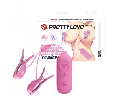 Перезаряжаемые зажимы на соски с вибрацией и электростимуляцией Pretty Love Nipple Clip