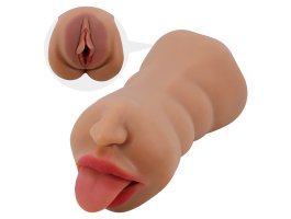 Двухсторонний мастурбатор вагина и ротик с зубками и языком Crazy Bull Sarah, 18 см-foto3