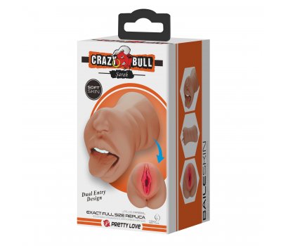 Двухсторонний мастурбатор вагина и ротик с зубками и языком Crazy Bull Sarah, 18 см