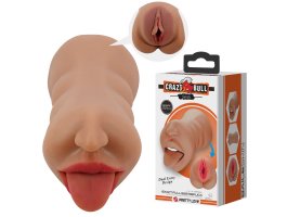 Двухсторонний мастурбатор вагина и ротик с зубками и языком Crazy Bull Sarah, 18 см