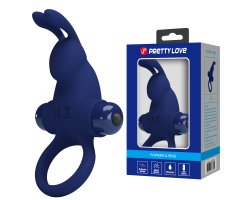 Синее эрекционное виброкольцо Pretty Love с зайчиком