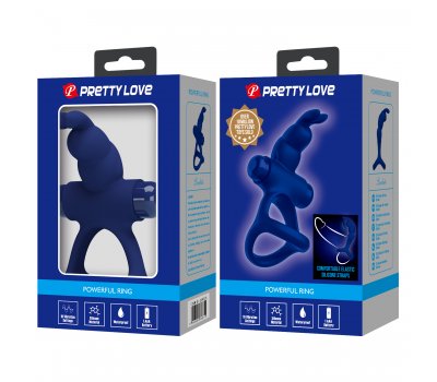 Эрекционное виброкольцо Pretty Love Powerful Ring с зайчиком и петлей на мошонку