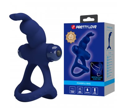 Эрекционное виброкольцо Pretty Love Powerful Ring с зайчиком и петлей на мошонку