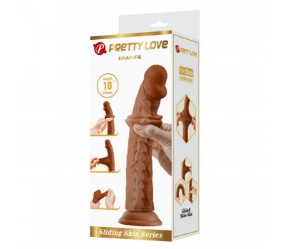 Реалистичный фаллоимитатор на присоске Sharife Sliding Skin, мулат, 25,4 см, Ø 4,8 см