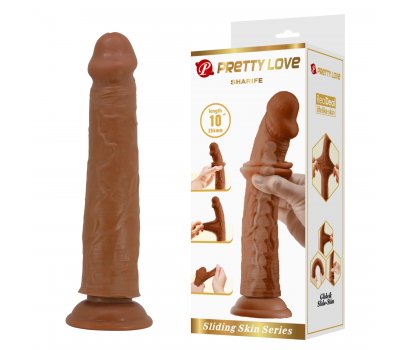 Реалистичный фаллоимитатор на присоске Sharife Sliding Skin, мулат, 25,4 см, Ø 4,8 см