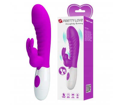 Вибратор с клиторальным стимулятором Pretty Love Naughty Bunny, 19,8 см, Ø 3,6 см
