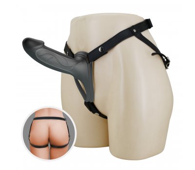 Силиконовый фаллопротез на ремнях Harness Briefs Landon, черный, 17,1 см, Ø 4,5 см