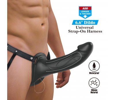 Силиконовый фаллопротез на ремнях Harness Briefs Landon, черный, 17,1 см, Ø 4,5 см