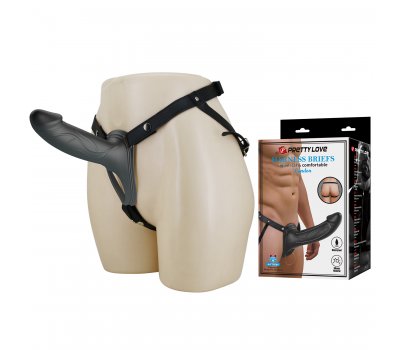 Силиконовый фаллопротез на ремнях Harness Briefs Landon, черный, 17,1 см, Ø 4,5 см