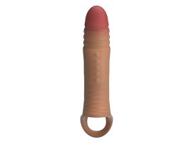 Удлиняющая насадка на пенис с вибрацией +4 см Penis Sleeve, мулат-foto6