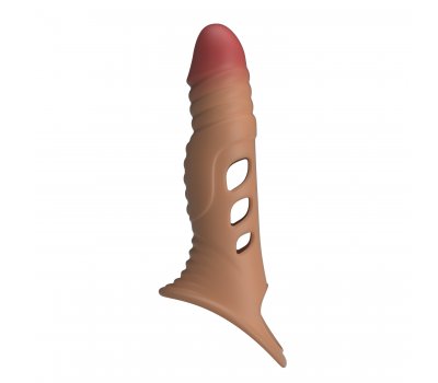 Удлиняющая насадка на пенис с вибрацией +4 см Penis Sleeve, мулат