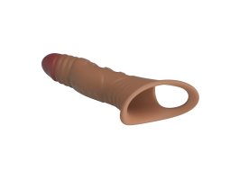 Удлиняющая насадка на пенис с вибрацией +4 см Penis Sleeve, мулат-foto9