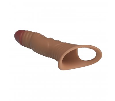 Удлиняющая насадка на пенис с вибрацией +4 см Penis Sleeve, мулат