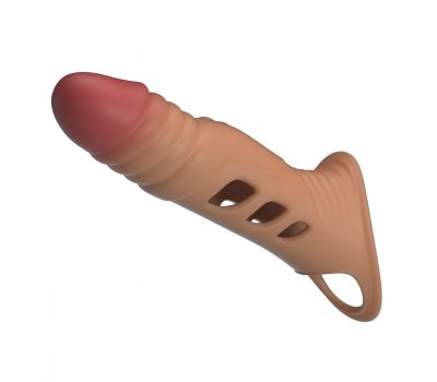 Удлиняющая насадка на пенис с вибрацией +4 см Penis Sleeve, мулат