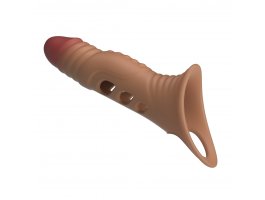 Удлиняющая насадка на пенис с вибрацией +4 см Penis Sleeve, мулат-foto4