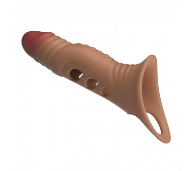 Удлиняющая насадка на пенис с вибрацией +4 см Penis Sleeve, мулат