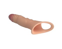 Удлиняющая насадка на пенис с вибрацией +4 см Penis Sleeve, телесный-foto6