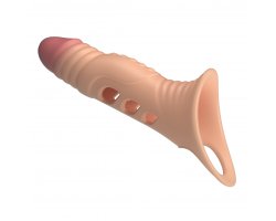 Удлиняющая насадка на пенис с вибрацией +4 см Penis Sleeve, телесный-foto5