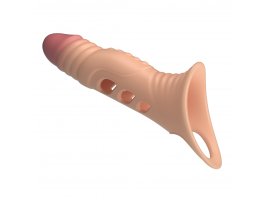 Удлиняющая насадка на пенис с вибрацией +4 см Penis Sleeve, телесный-foto5