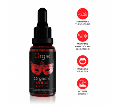 Возбуждающий съедобный гель для клитора Orgie Orgasm Drops Kissable, 30 мл