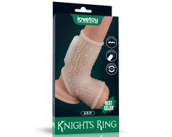 Насадка с вибрацией и бандаж на мошонку Vibrating Drip Knights Ring, белая, Ø 3,8 - 4,8 см