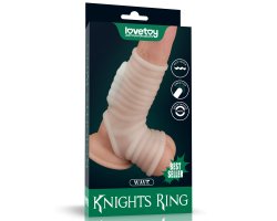 Насадка с вибрацией и бандаж на мошонку Vibrating Wave Knights Ring, белая, Ø 3,8 - 4,8 см
