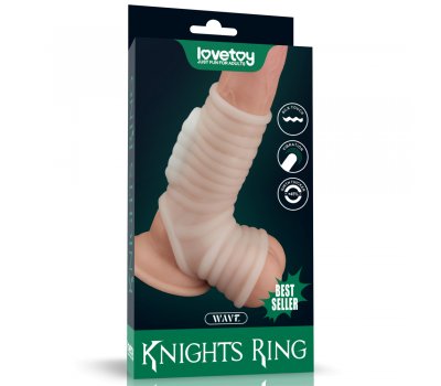 Насадка с вибрацией и бандаж на мошонку Vibrating Wave Knights Ring, белая, Ø 3,8 - 4,8 см Насадка с вибрацией и бандаж на мошонку Vibrating Wave Knights Ring, белая, Ø 3,8 - 4,8 см