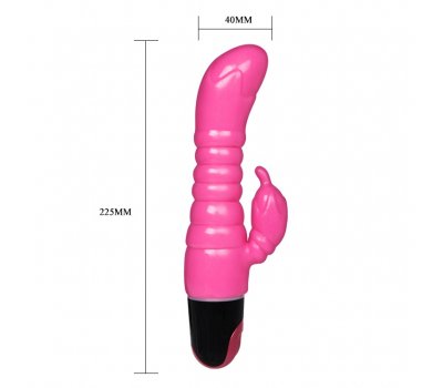 Розовый G-вибратор с клиторальным стимулятором, 22,5 см, Ø 4 см